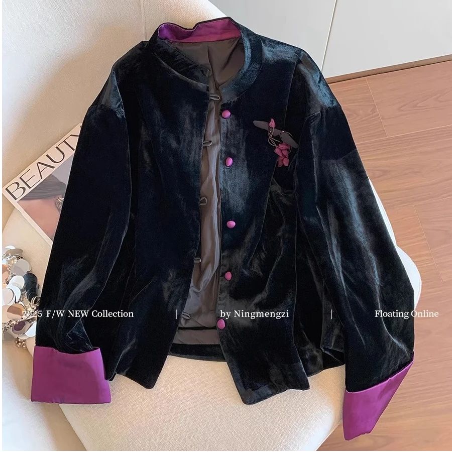 2025年秋季新款新中式立体花撞色气质外套女国风洋气别致宽松上衣