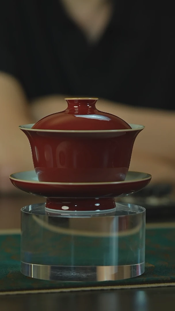 盖碗耕道堂霁红釉精品春风得意盖碗