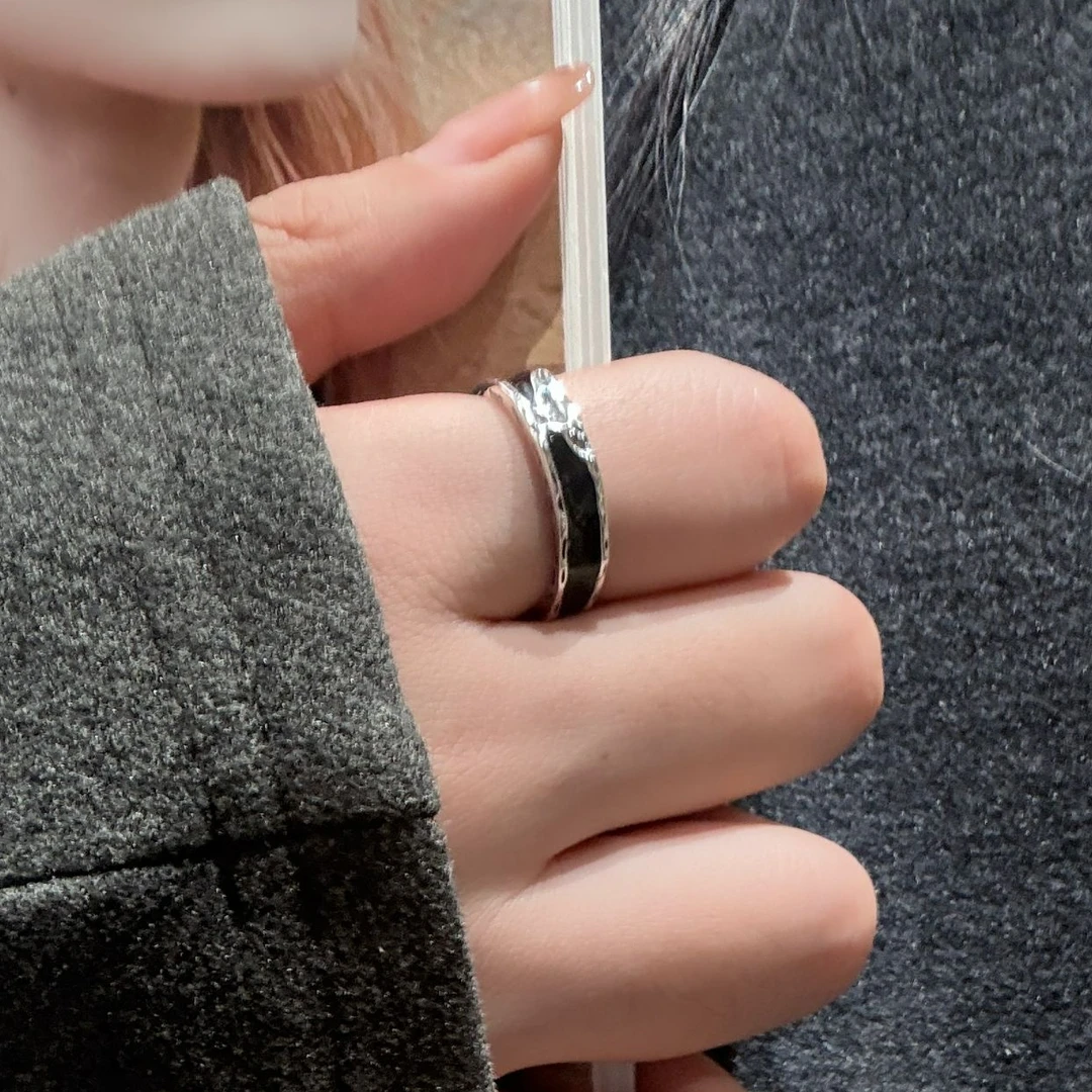 925银珐琅戒指 【暗夜戒指】纯银珐琅黑色戒指可调圈口【4360】