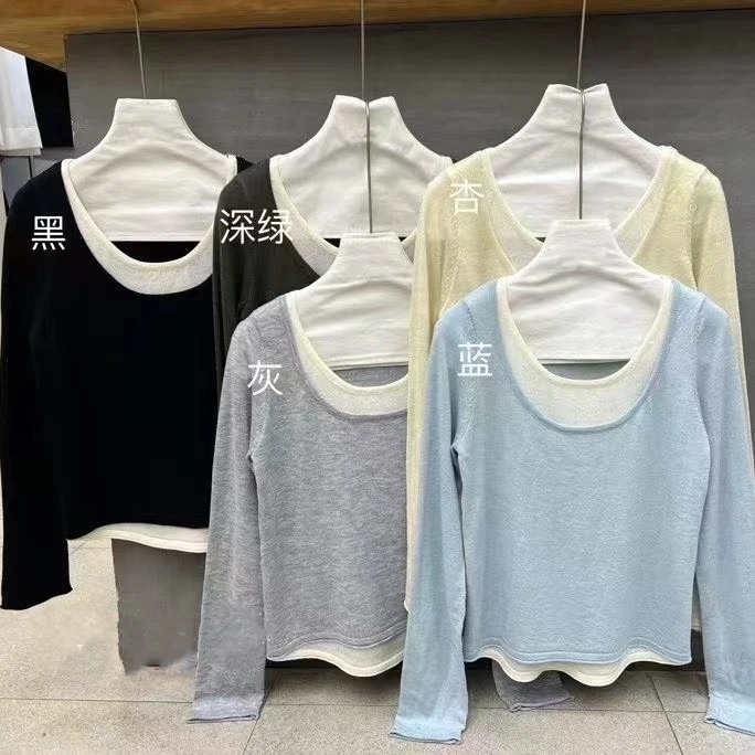 原创设计新款时尚假两件长袖针织衫女B7