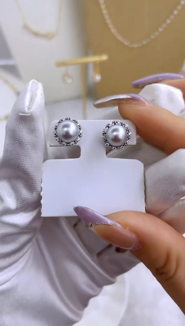 银S925镶嵌耳钉海水珍珠多样性发其一