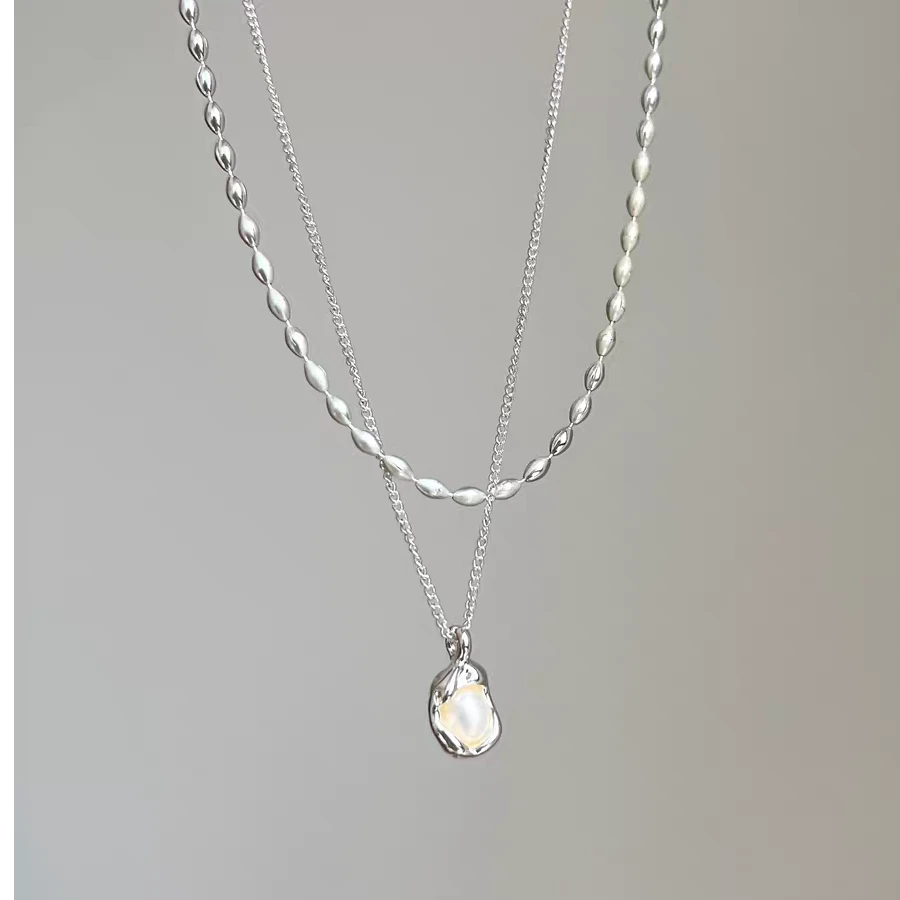 钛钢吊坠 小米粒法式珍珠叠代轻奢锁骨链