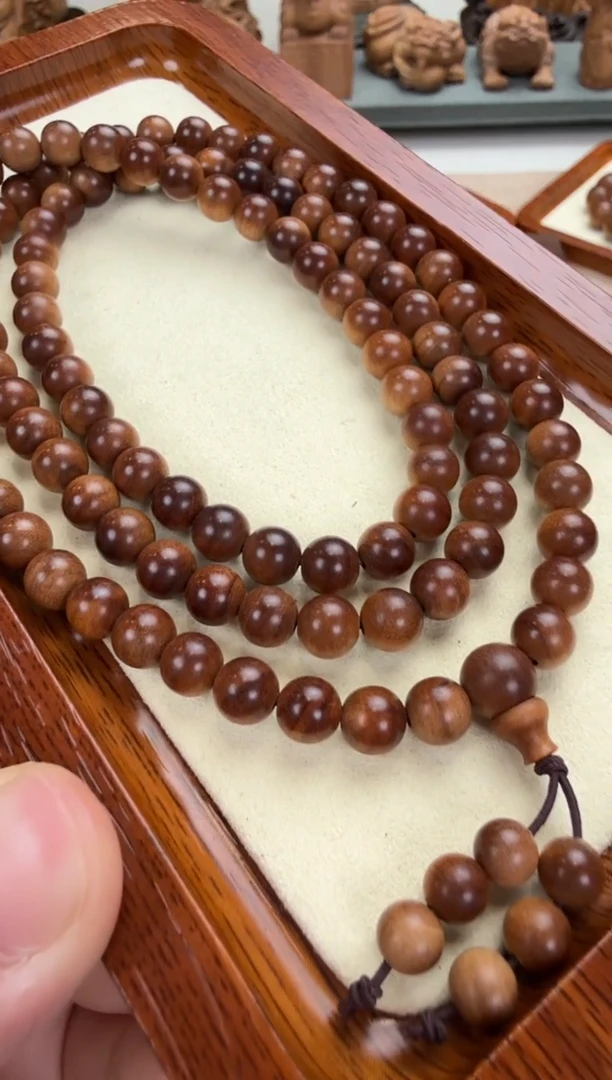 檀香木手串/手链0.7横纹沉水黑珍珠108颗印度老山檀香
