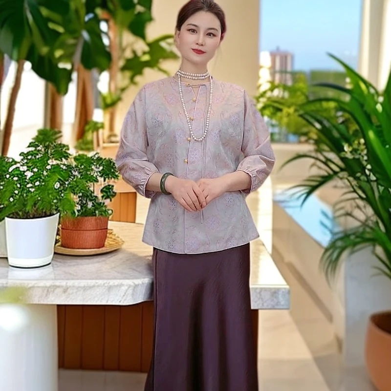 宋锦中式淡粉色上衣