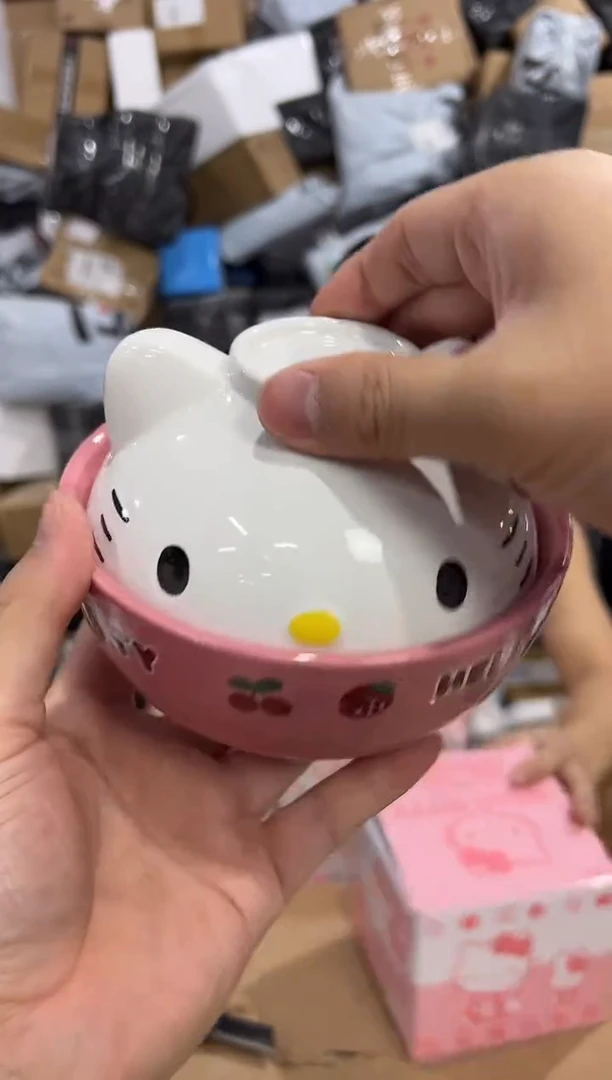 瓷片B款原盒kt猫带盖泡面碗