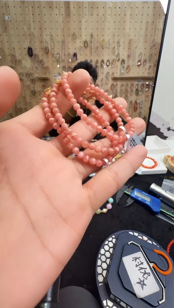 未镶嵌菱锰矿（红纹石）手链村0050 约5mm 多样性发一件