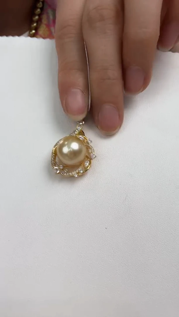 未镶嵌丨海水珍珠13-14mm金珠吊坠@@p0944
