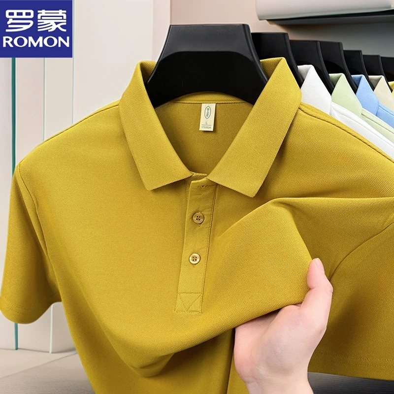 罗蒙夏季新款纯色男士短袖T恤衫透气宽松半袖百搭翻领POLO衫百搭