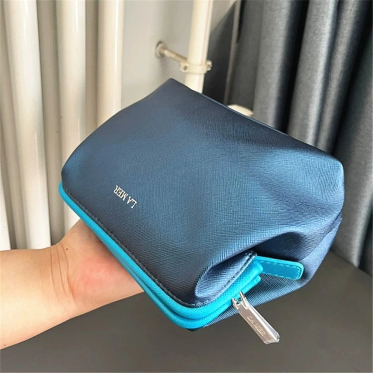 【A204】LAMER海蓝之谜经典方形敞口皮革纹电光蓝色男女士化妆包