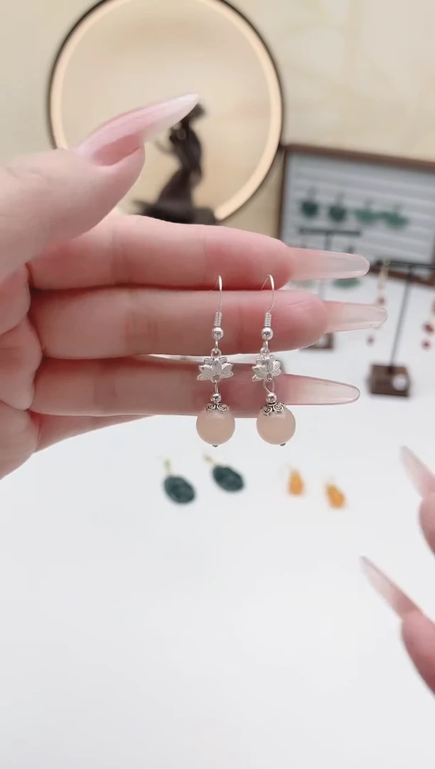 未镶嵌耳饰玛瑙/玉髓00藕粉荷花