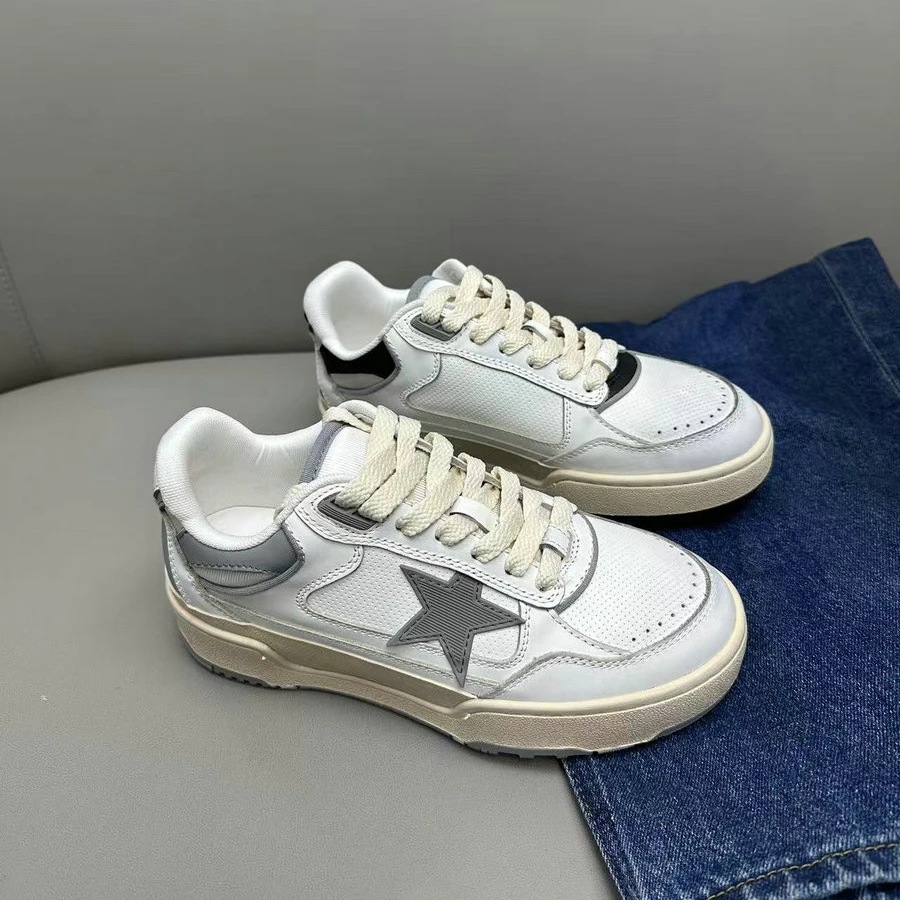 欧洲站女鞋2025春新款真皮厚底增高运动板鞋做旧星星鞋休闲小白鞋