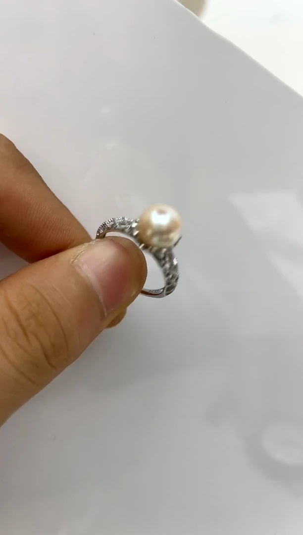 银S925镶嵌戒指海水珍珠8-9