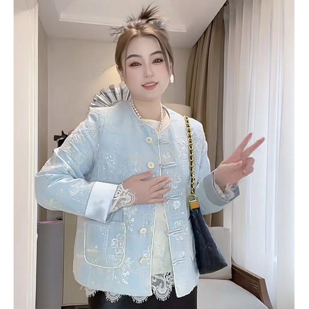 【大盼服装】秋款重工时尚绣花精致亮片国风新中式国风短款外套