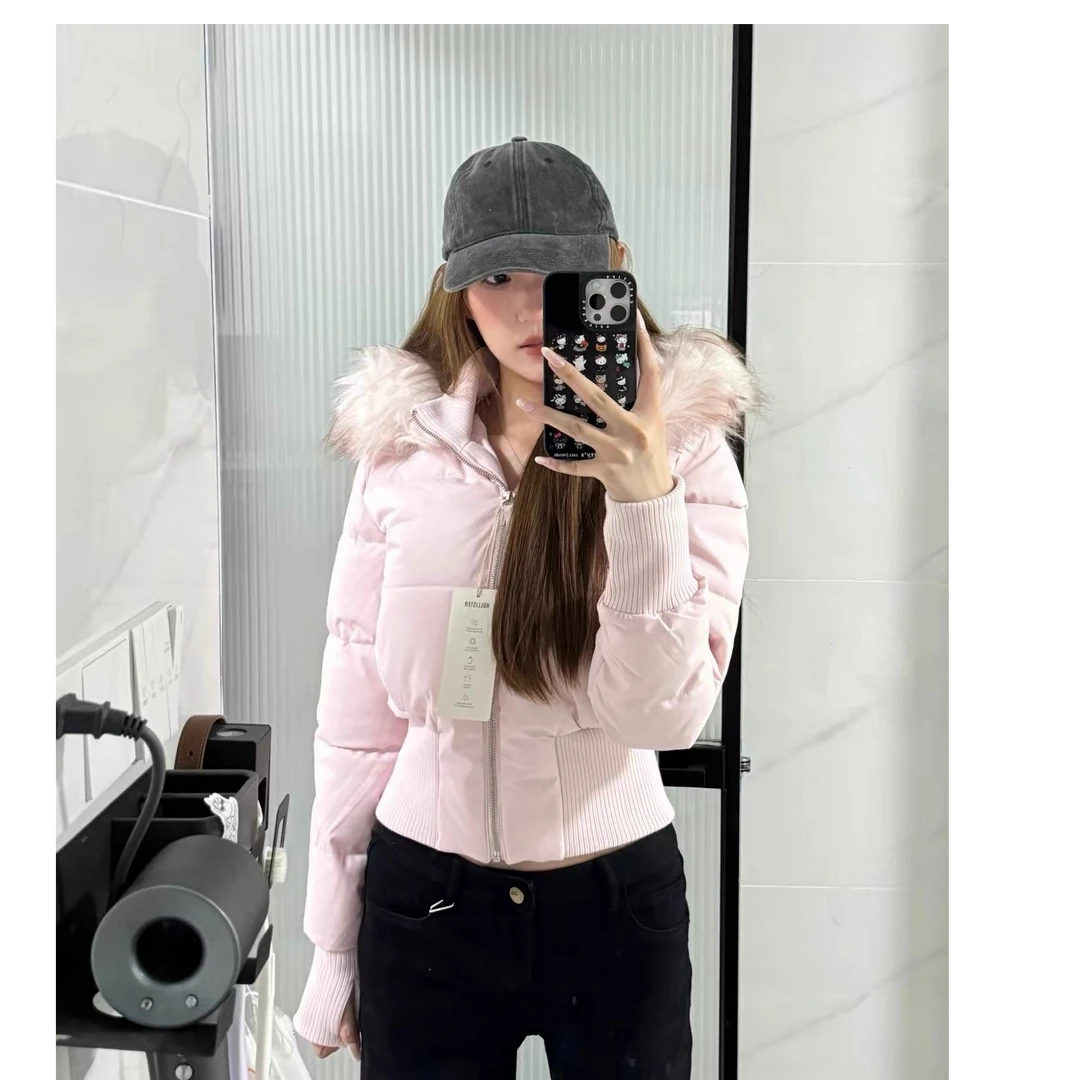 2025秋冬新款美式辣妹毛领连帽棉服时尚高级感收腰显瘦百搭外套女