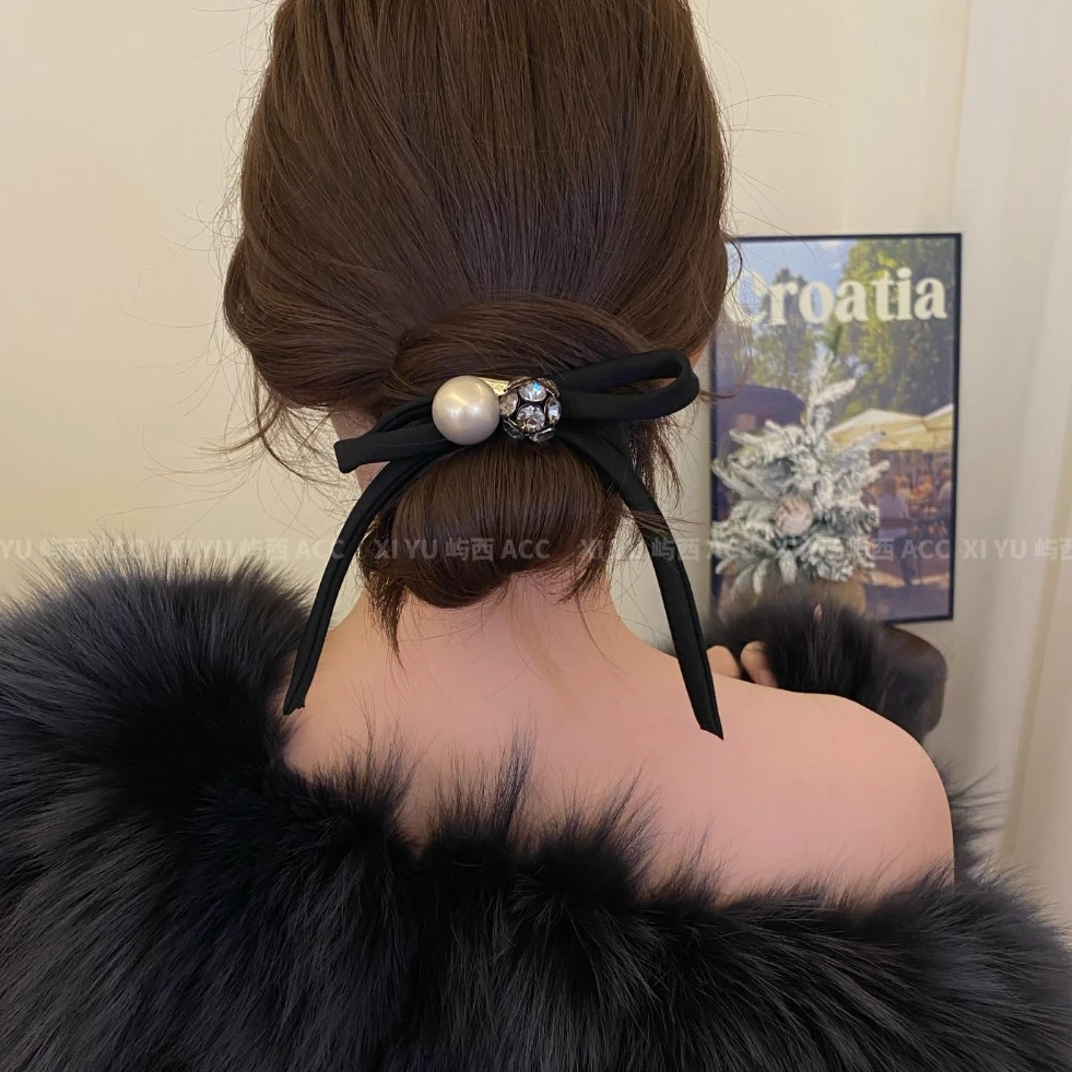 法式满钻蝴蝶结发圈精致时尚高弹力皮筋发绳气质百搭新款飘带发饰