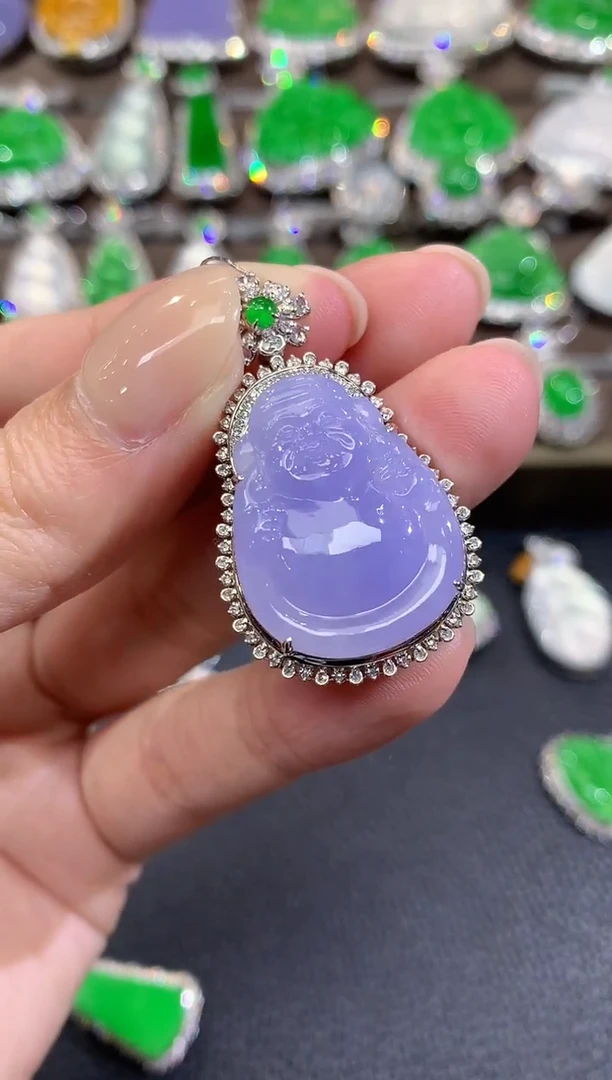 吊坠(不含链)18K金镶嵌翡翠C43   紫货有一定色差