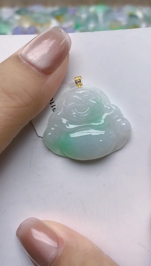 翡翠18K金镶嵌颈饰天然缅甸A货翡翠