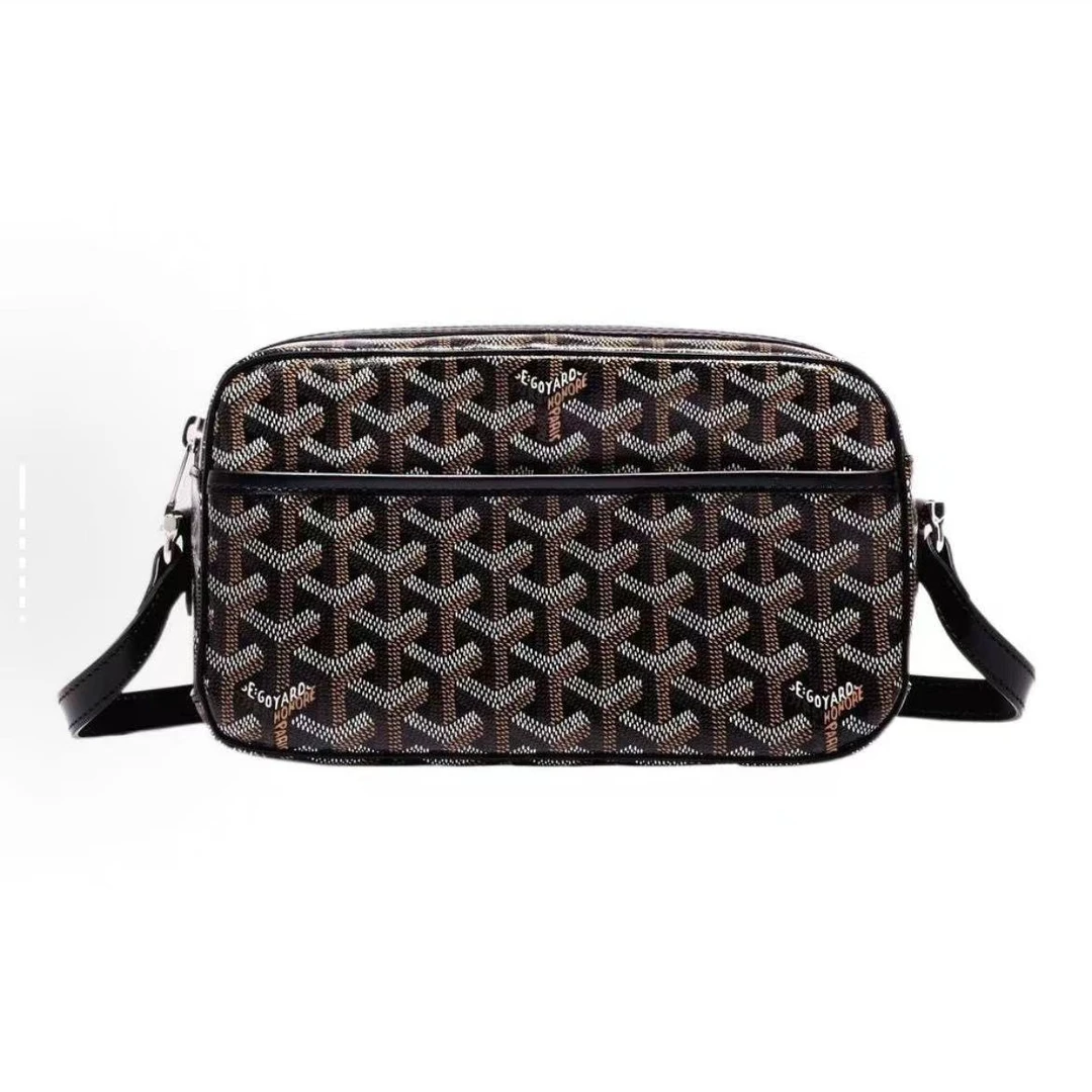 99新 Goyard 经典黑棕色Y字老花满印相机包 斜挎包