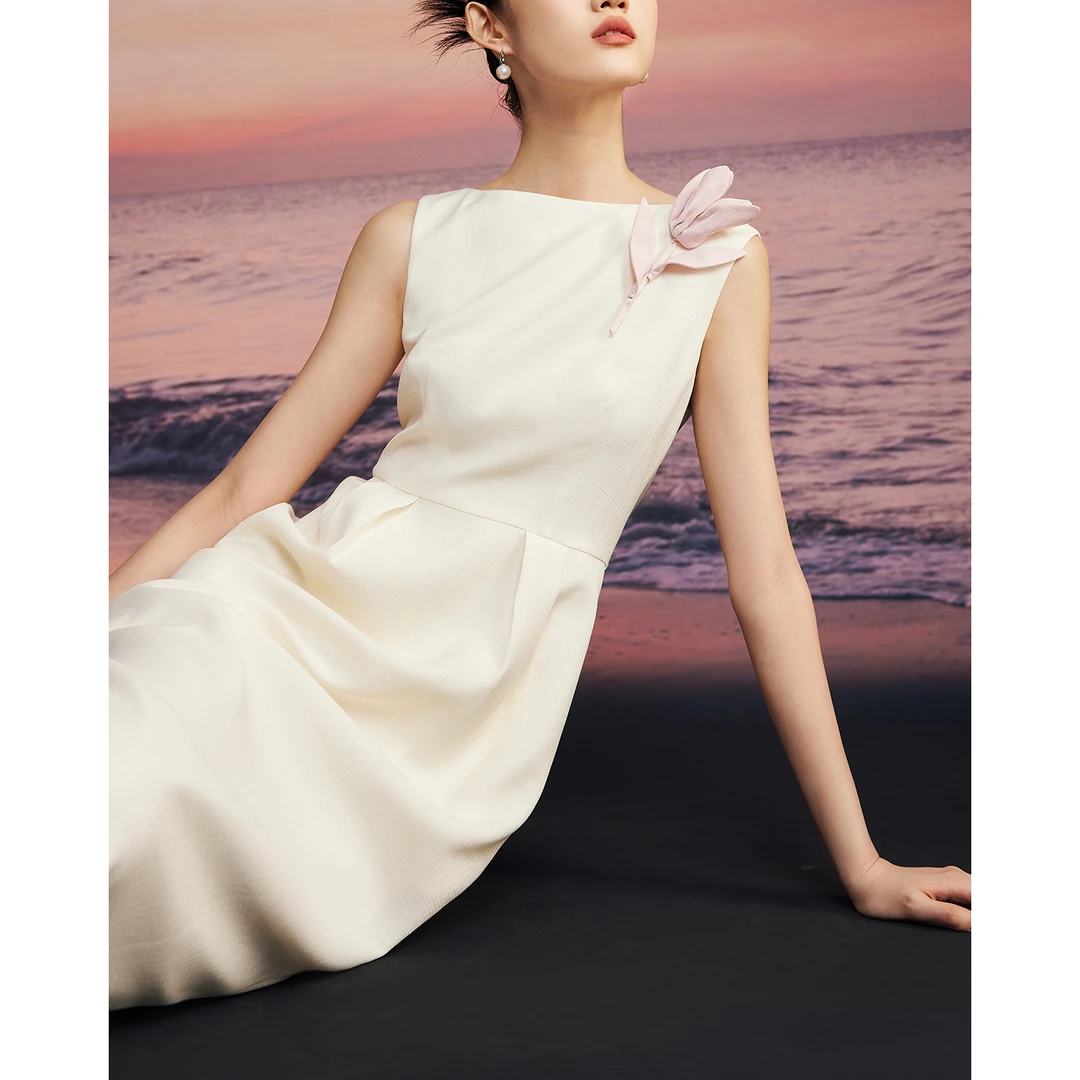 【陈大可专属】MandyZhang醋酸优雅胸花女装连衣裙女夏轻礼服裙