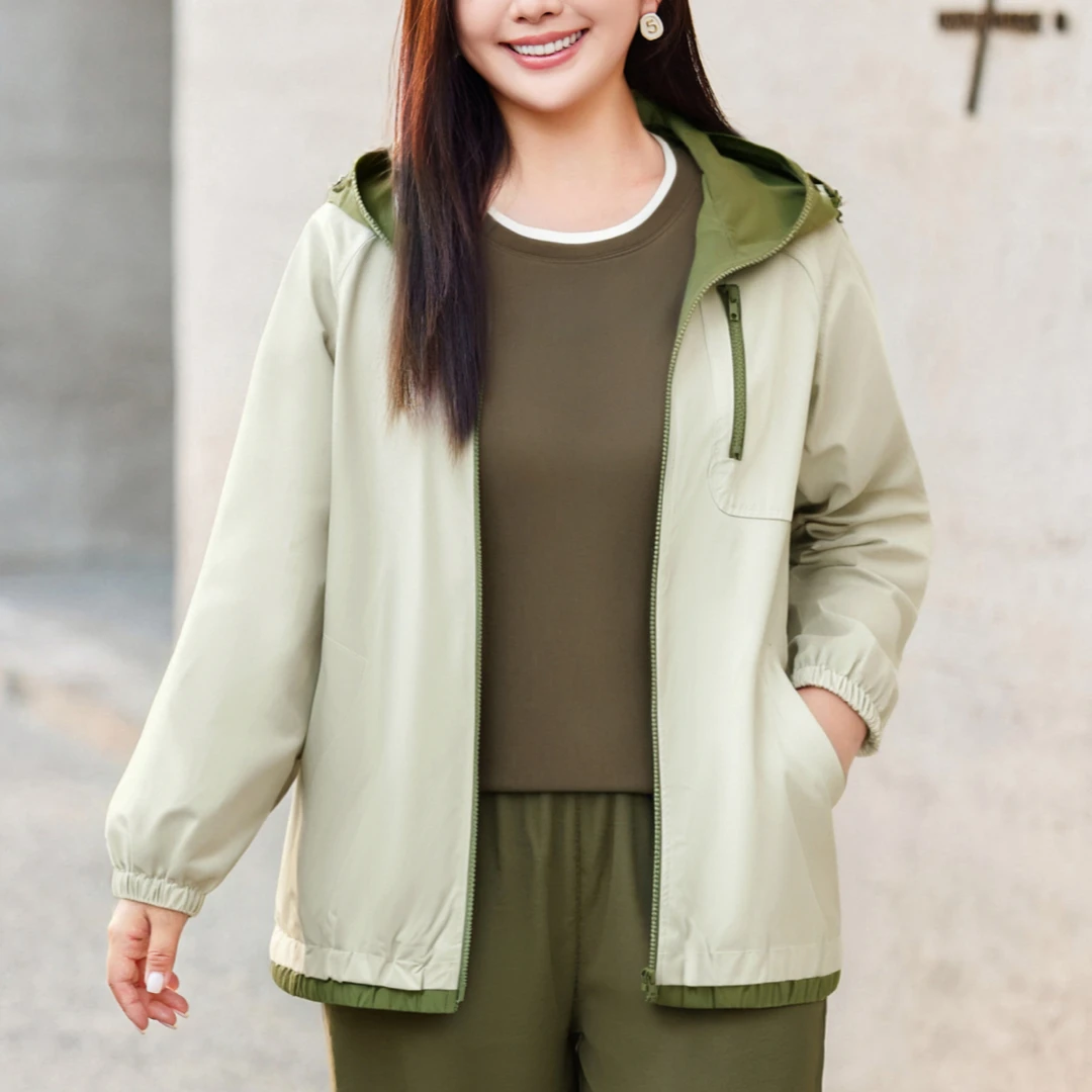 【撞色连帽夹克外套】MsShe大码女装秋冬巨显瘦宽松上衣Q2509027