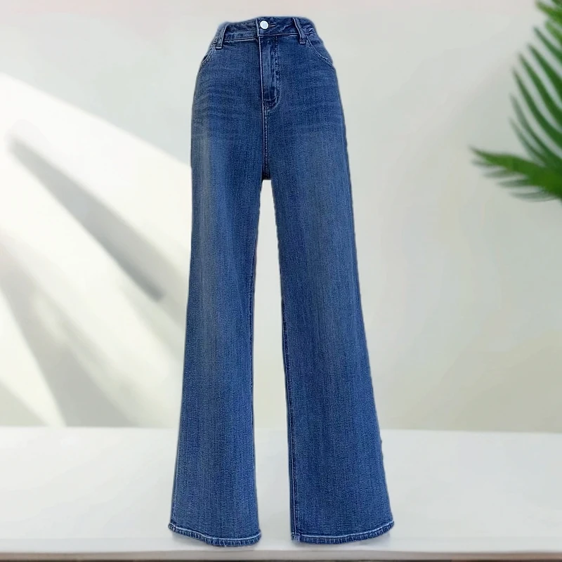 知羽.香云 早春大牌感高级深蓝软垂感显瘦牛仔直筒裤ZY562