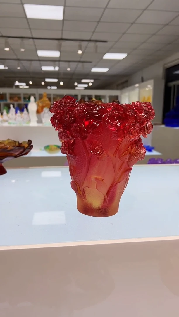 琉璃手工艺品古法琉璃20cm高玫瑰花瓶