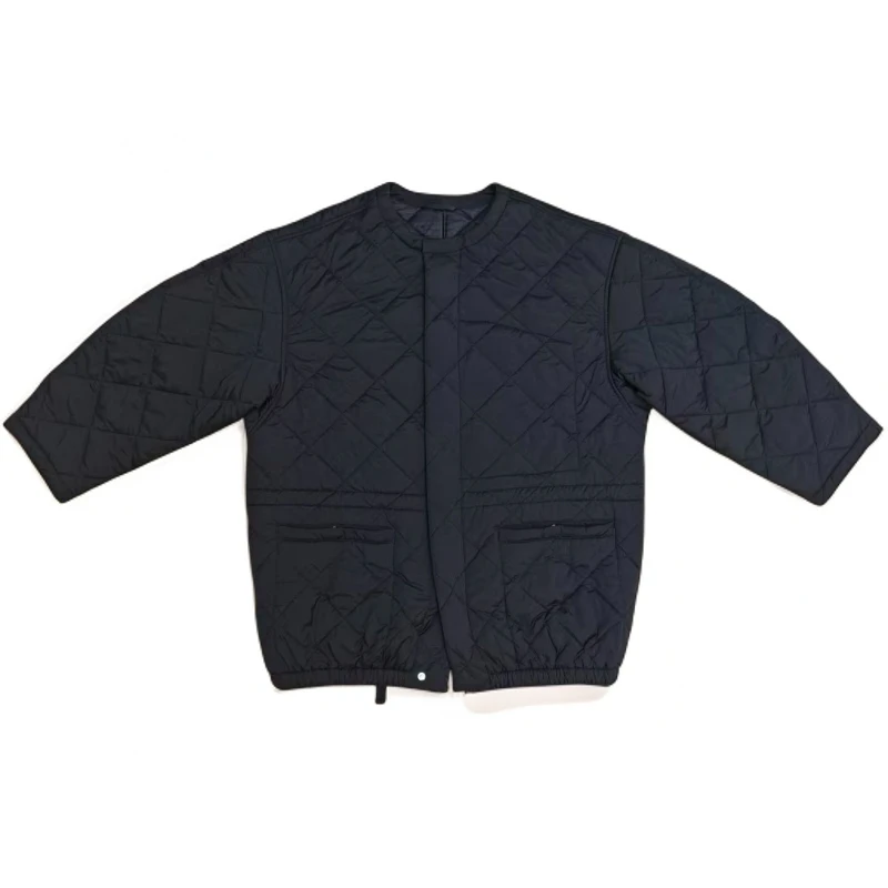 欢姐同款 新款小众设计圆领廓形宽松显瘦百搭萎格绗缝棉服外套女