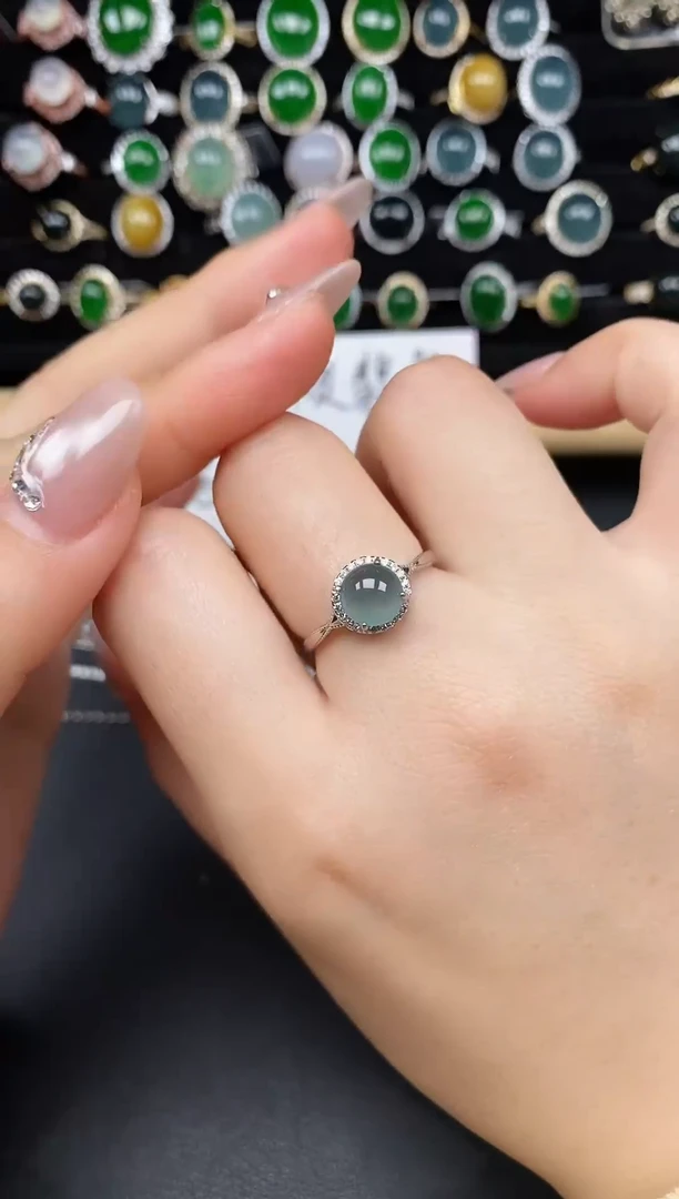 银S925镶嵌戒指翡翠58385