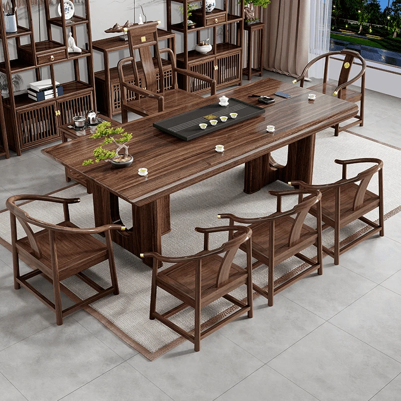 乌金木实木大板茶桌椅组合松弛感原木茶几套装一体茶台【专属链接】