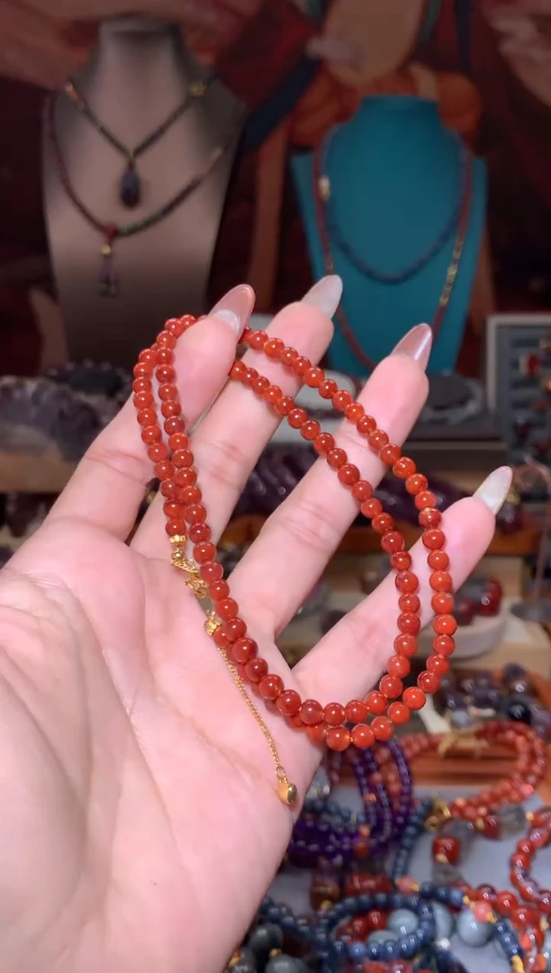 未镶嵌珠宝半成品水晶红极光项链4+mm