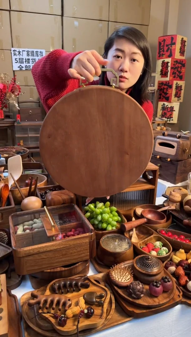 【闪购商品】乌檀木圆形大号菜盘-35*3