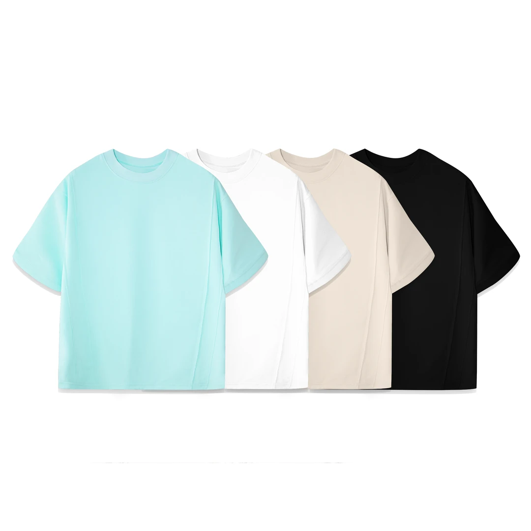 夏季圆领t恤情侣舒适休闲拼接结构半袖上衣短袖宽松慵懒风设计款