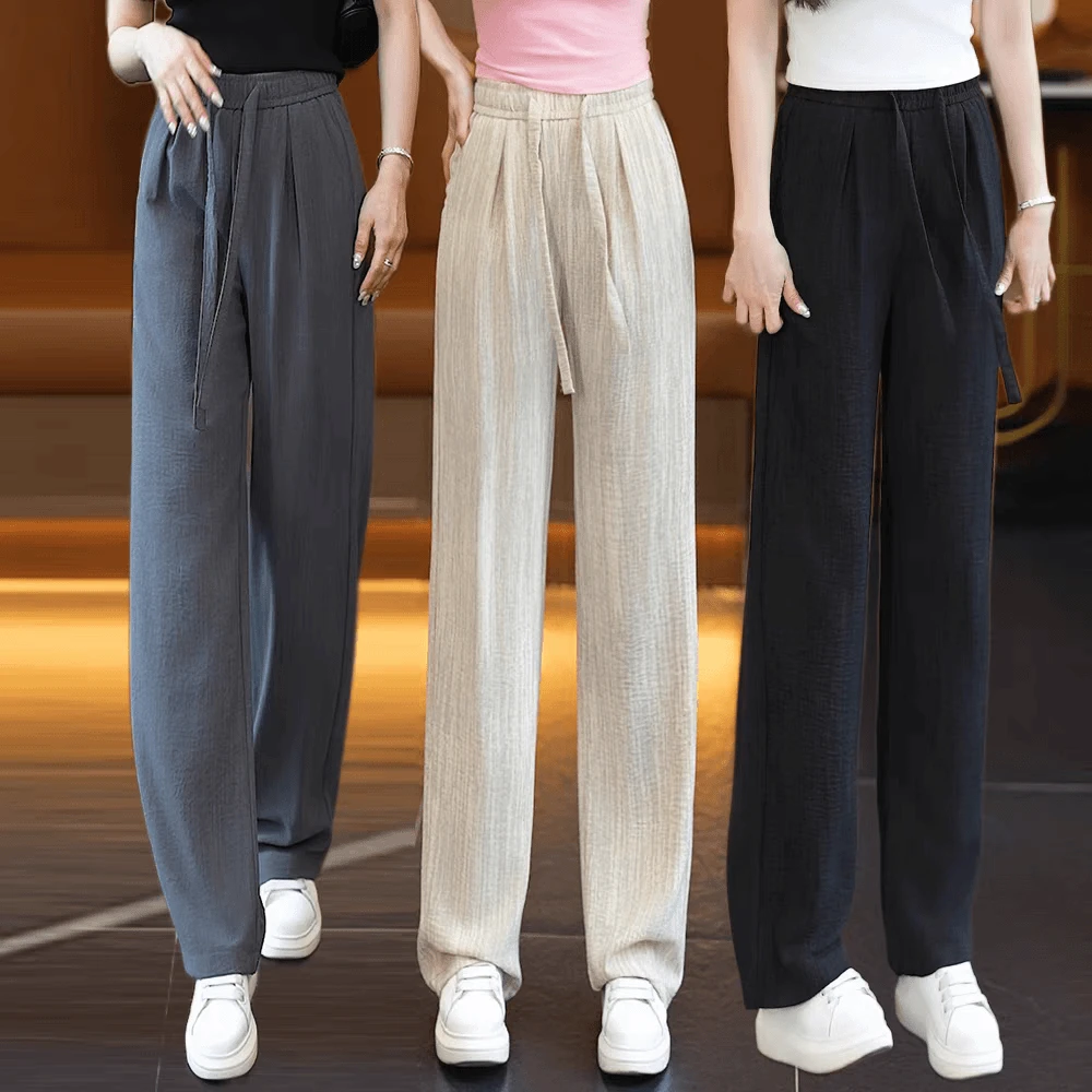冰丝扎染阔腿裤冰丝阔腿裤女夏季2025年新款高腰抽绳肌理感慵懒