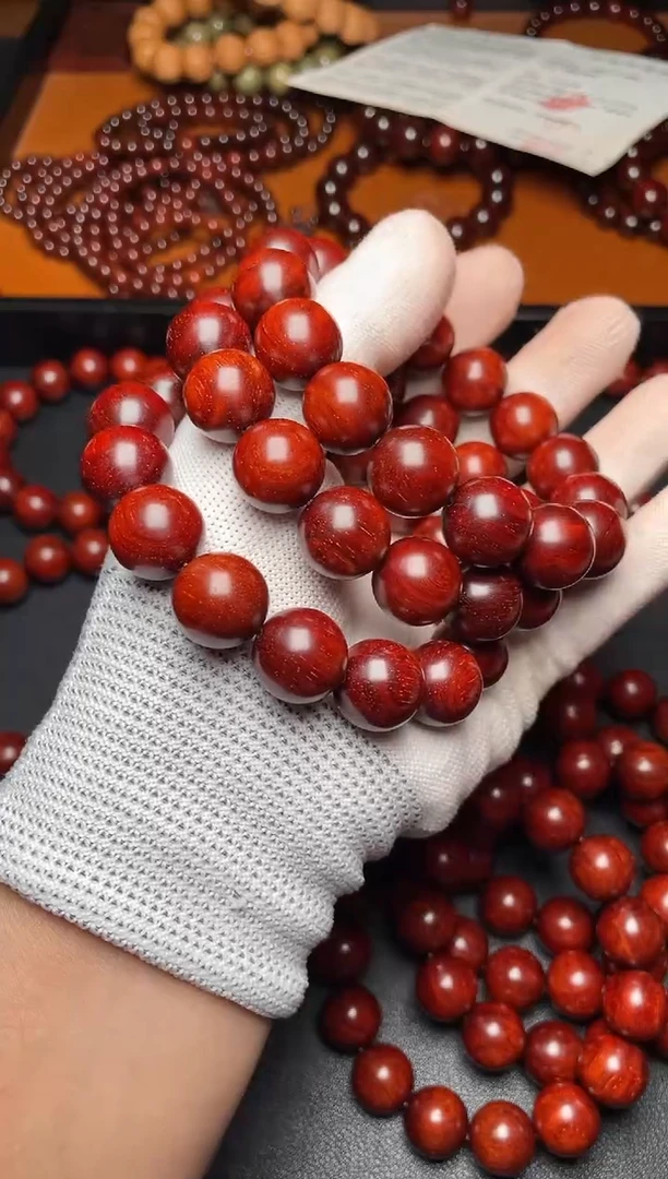 手串/手链小叶紫檀1.5超顶泥鸡血红鳞底金星黑皮钢印料