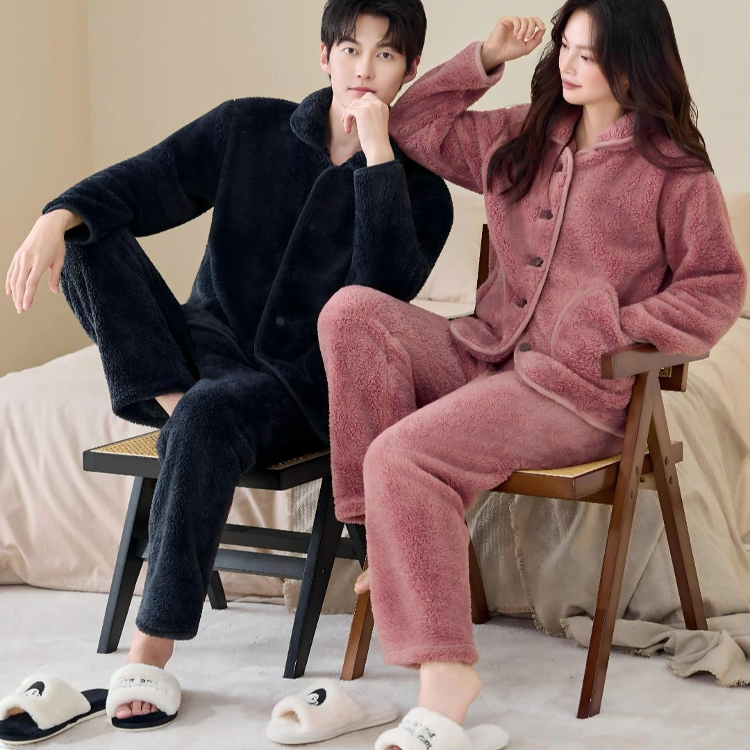 X0018【云感雪花绒】秋冬季情侣保暖睡衣家居服套装加厚舒适可外穿