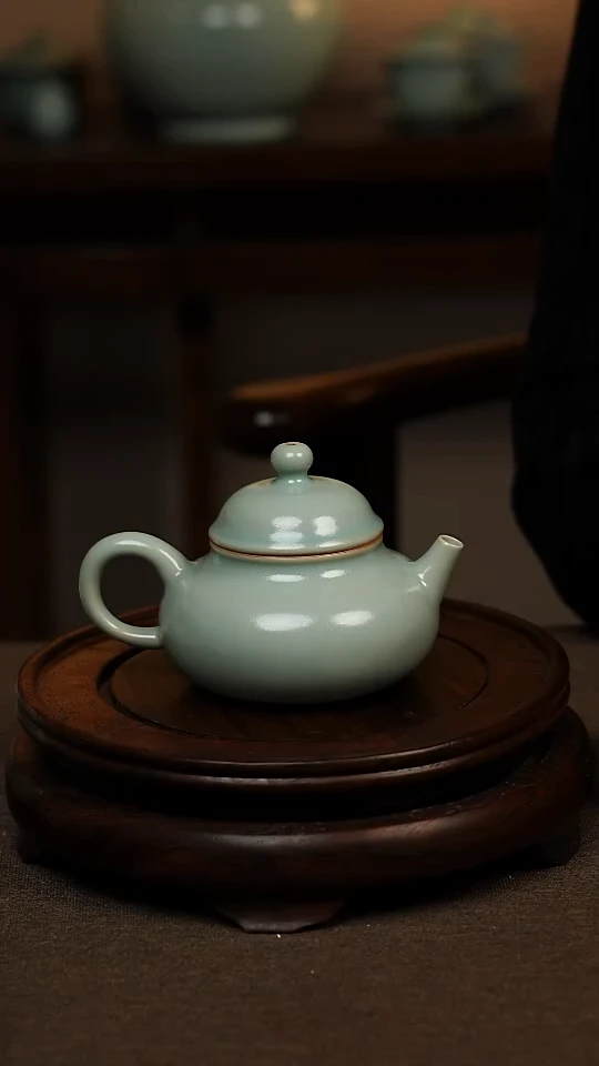 瓷片仿古天青全手工融天壶160ml 微瑕 不带礼盒