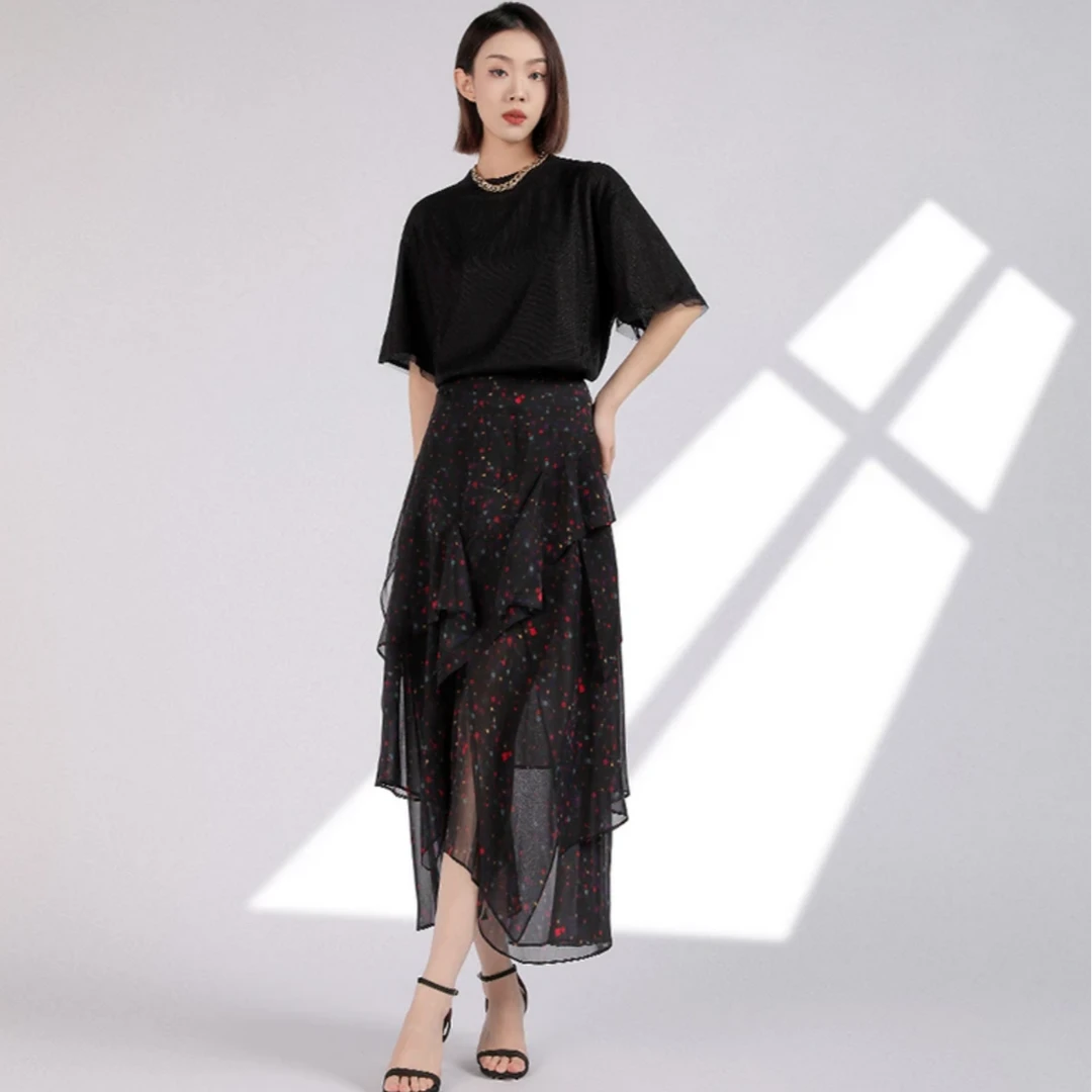 AMASS/阿玛施优雅气质高腰荷叶边不规则薄款显瘦半身裙   5200460