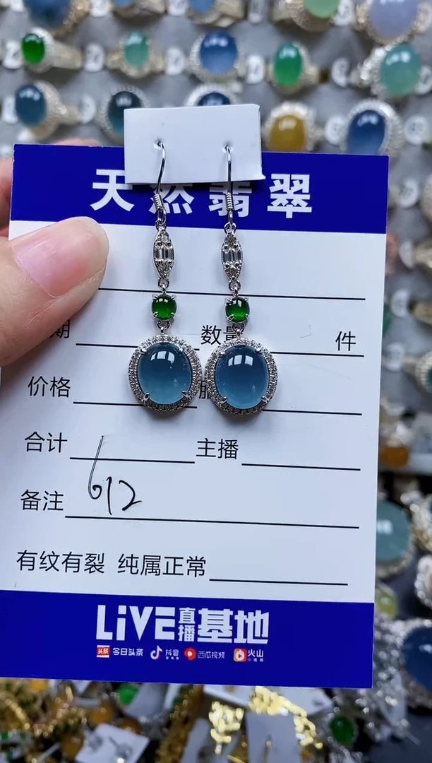 翡翠银S925镶嵌耳饰612