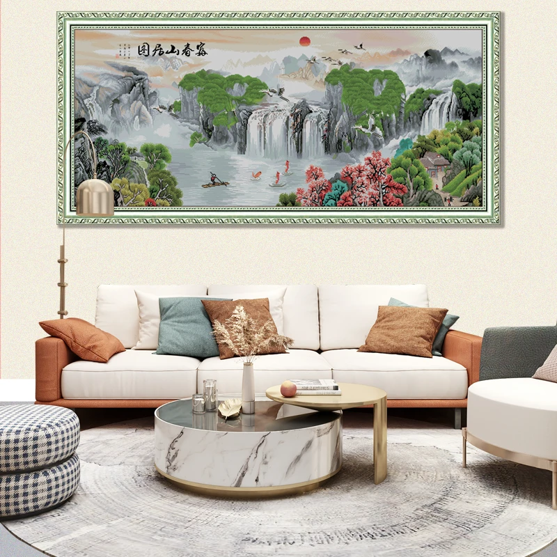 钻石画2025新款满钻自己贴中式名画富春山居图客厅书房用背景装饰