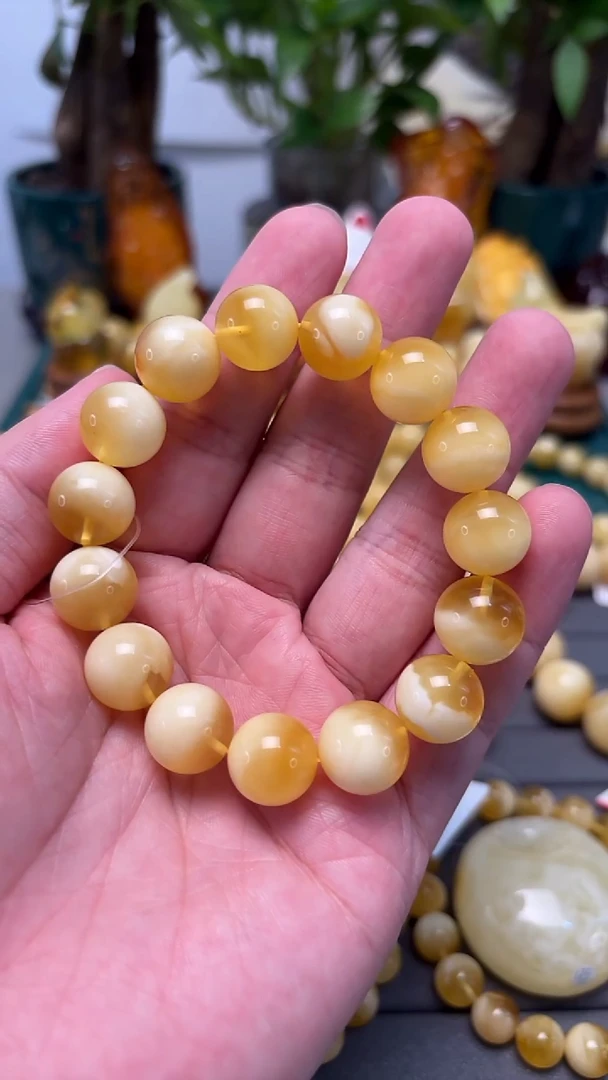 手串蜜蜡未镶嵌p55俄料金瓷白蜜蜡单圈 19.59克 13mm