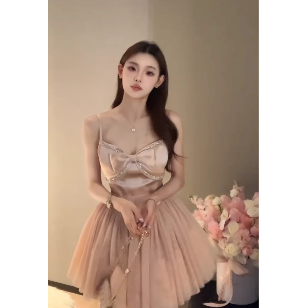 法式公主裙礼服高端轻奢小众重工蓬蓬小个子吊带连衣裙女