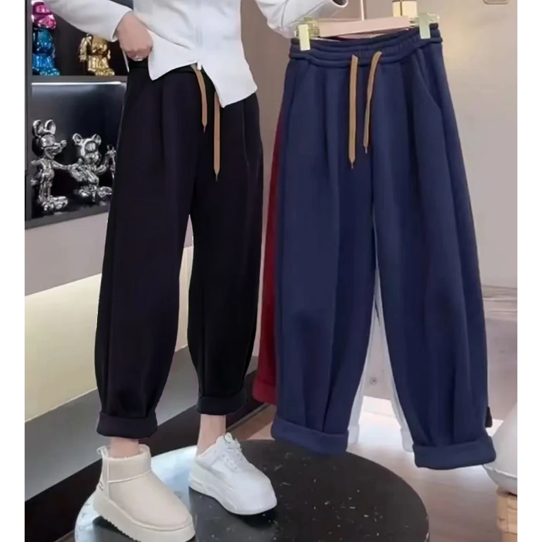 2025秋冬新款加绒大码九分女休闲直筒宽松显瘦哈伦萝卜老爹裤