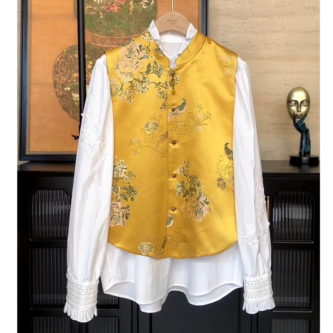 喜上眉梢织锦人丝提花叠穿马甲女61288