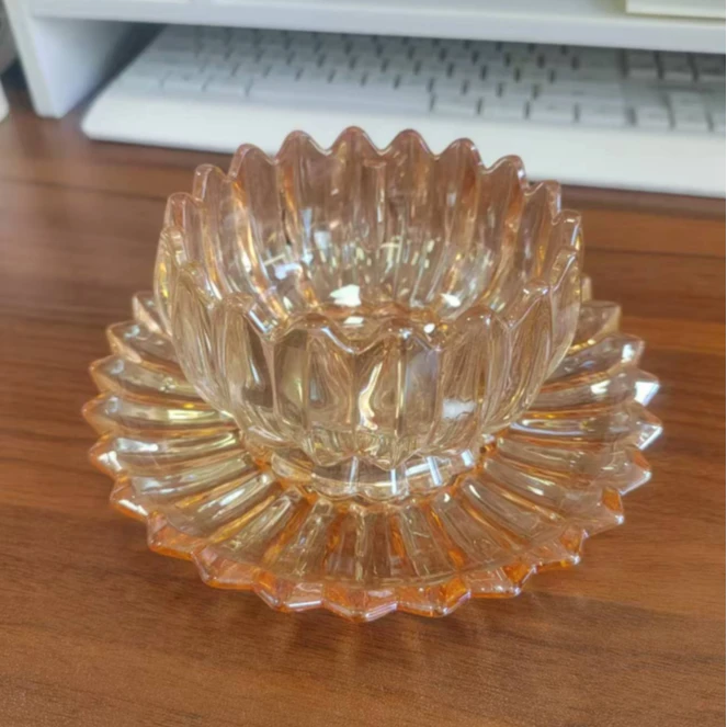 水晶玻璃金色莲华创意精致厨房调料碗小食碗碟套