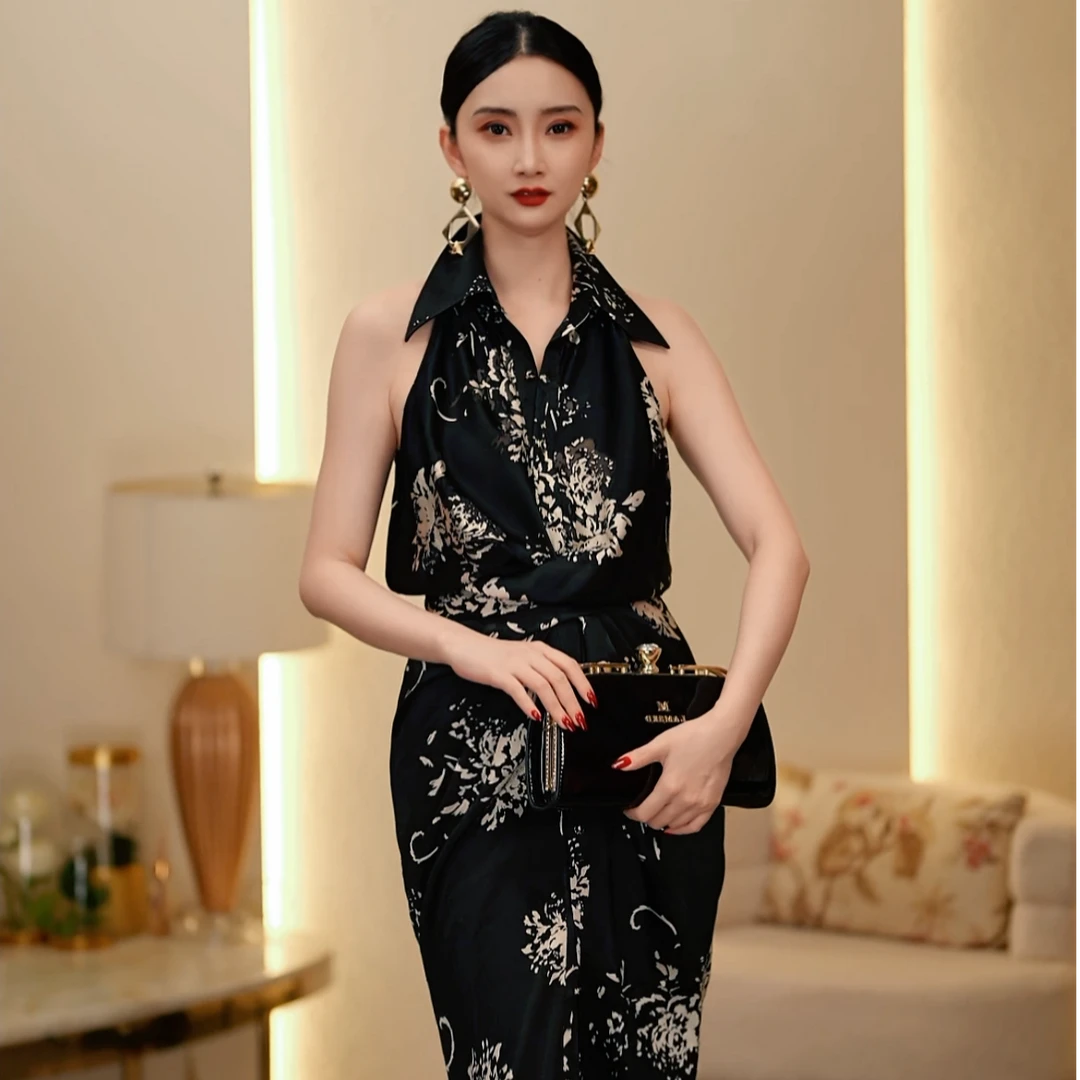 芈莱尤优-新款[翡冷翠之夜]无袖翻领连衣裙