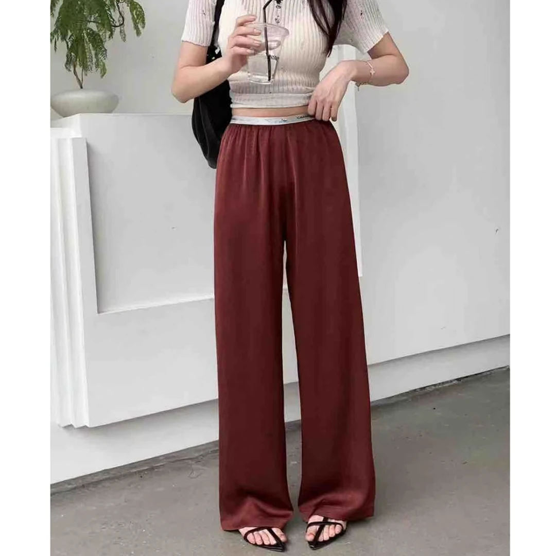 g208 阔腿裤女夏季薄款高腰垂感抽绳款式休闲直筒裤女【蓝羽】