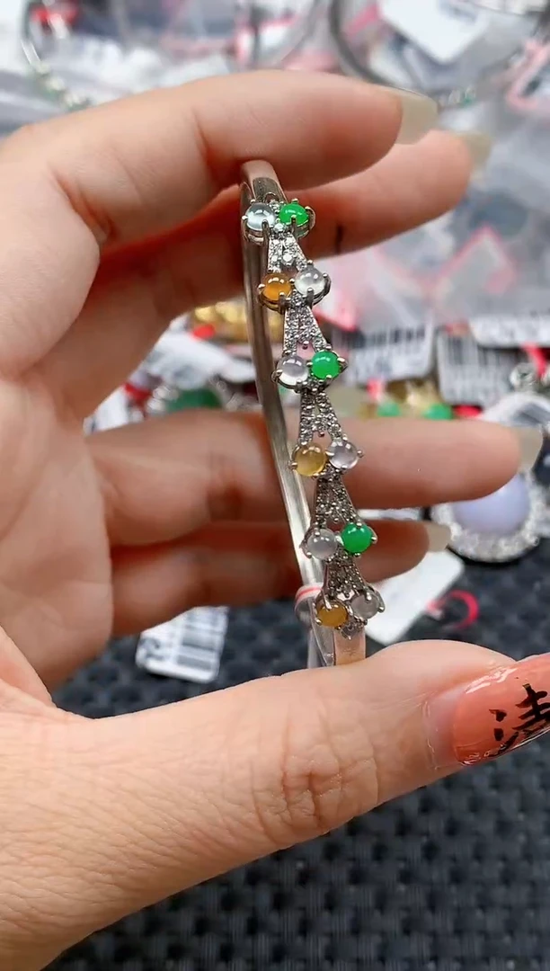 银S925镶嵌戒指翡翠天然A货缅甸翡翠