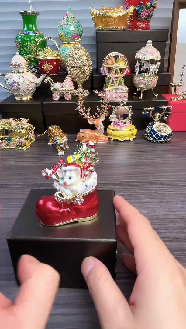 摆件七宝烧首饰盒   圣诞靴子