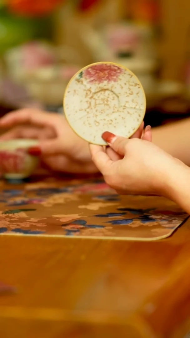 瓷火石红牡丹茶具杯垫