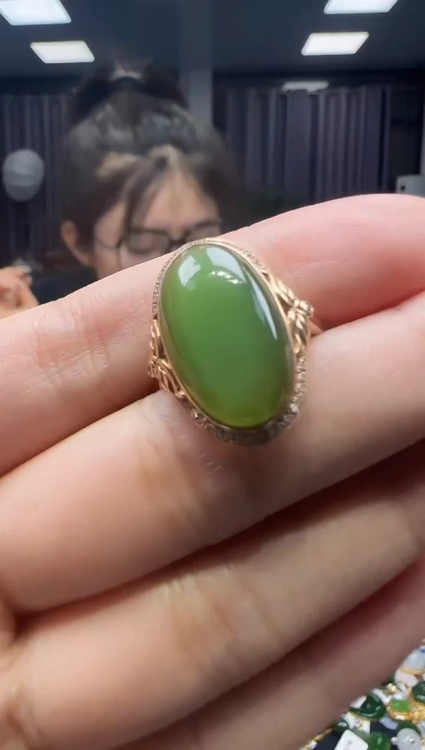 和田玉戒指18K金镶嵌1